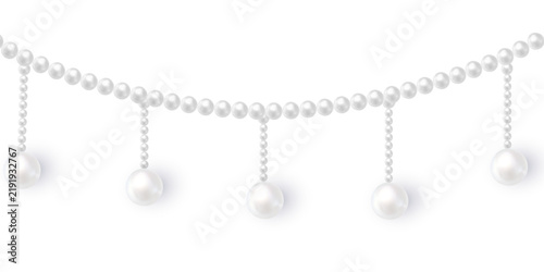 Elegant white pearl string realistic vector decoration