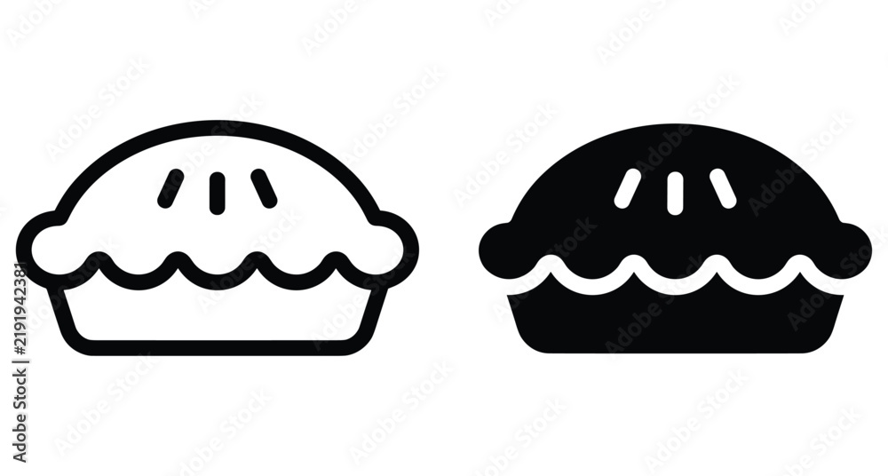 Obraz premium Pie icon set featuring outline and solid silhouette styles for bakery menu design kitchen cooking and food related graphic projects