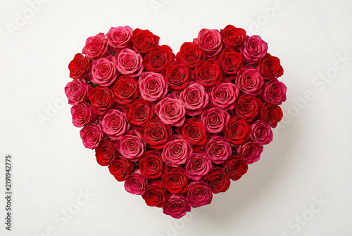 Heart Shape Made of Red and Pink Roses Valentine Symbol