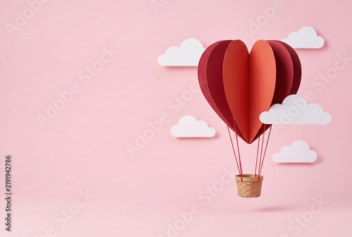 Paper Heart Hot Air Balloon Valentine Love Concept Background