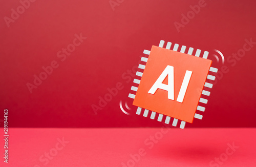 фотографія A red AI microchip