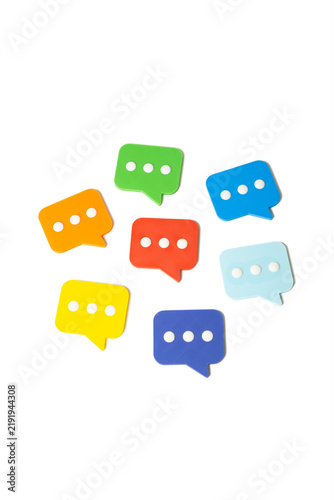 Colorful comments. Different opinions and viewpoints gathered together for discussion. Concept of diversity, feedback and open communication within society today.
