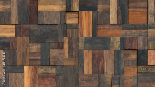 Wooden Mosaic Texture Rich Brown, Orange, and Black Blocks