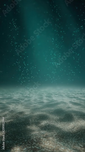 Underwater Scene Teal Water, Bubbles, and Sandy Sea Floor