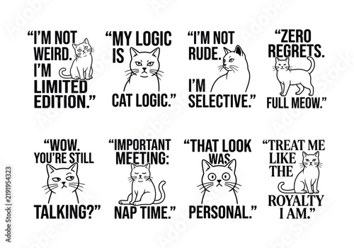 Sarcastic Cat Quotes T-Shirt Design Bundle with Cute Line Art Graphic