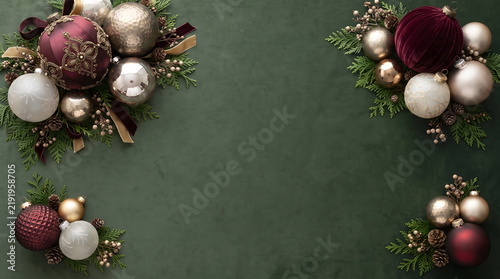 Elegant floral corner arrangement with dark red and white blooms against a muted green background
