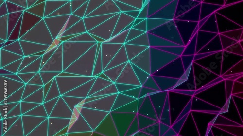 Abstract glowing neon wireframe mesh background with geometric triangle patterns in motion video and graphics, triangles