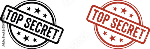 Two top secret stamp illustrations with stars in black and reddish brown colors on a white background for confidential messaging
