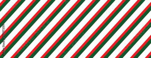 Seamless pattern with diagonal red and green stripes on a white background for holiday designs