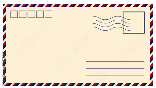 Airmail envelope template with postage stamp area and address lines postal service blue red mail service post office envelope correspondence stationery postmark template document