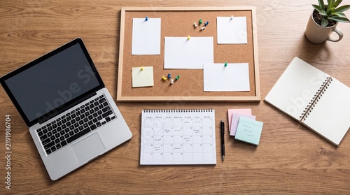 Career Goals Vision Board With Notebook, Laptop And Calendar For Professional Planning