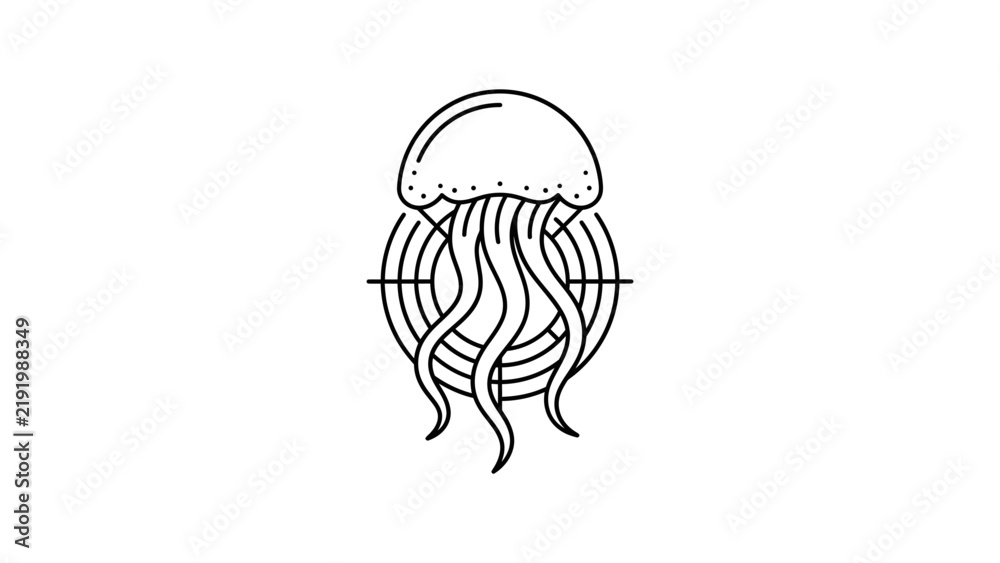 Fototapeta premium Symmetrical jellyfish icon within a circular frame.