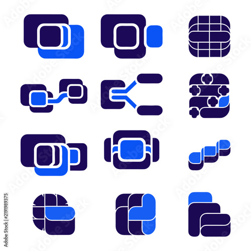 Data storage module and system hierarchy icon set vector for database management software UI.