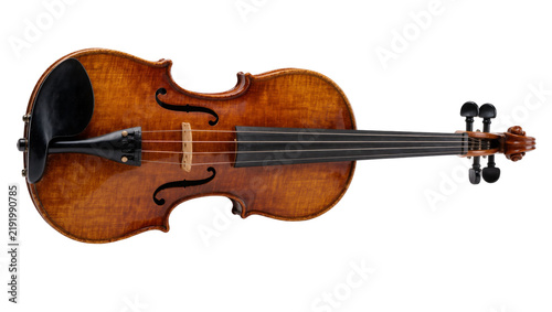 Foto Antique wooden violin with ebony fingerboard and tailpiece, isolated on transpar