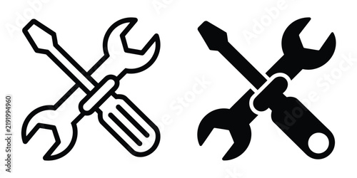 Obraz na plátně repair tool icon set, crossed wrench and screwdriver for fixing maintenance and