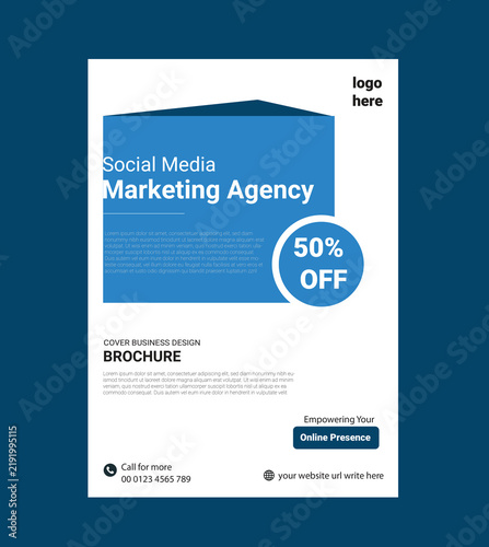 Social Media Marketing Agency Brochure Template, Professional Business Flyer with Blue Geometric Design, Corporate Cover Layout for Digital Services