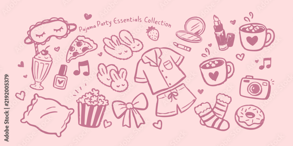 Obraz premium Pajama party essentials collection a pink vector illustration