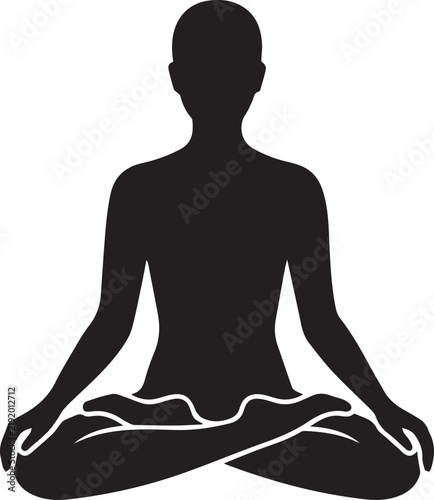 Black silhouette of a human figure meditating in a seated lotus position for yoga