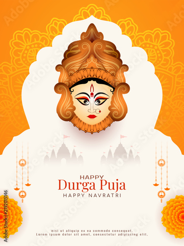 Happy Durga Puja and navratri Indian festival religious greeting card