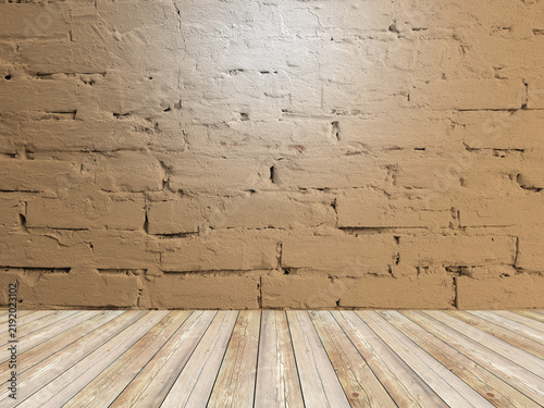 Room interior brown brick wall with spotlight.