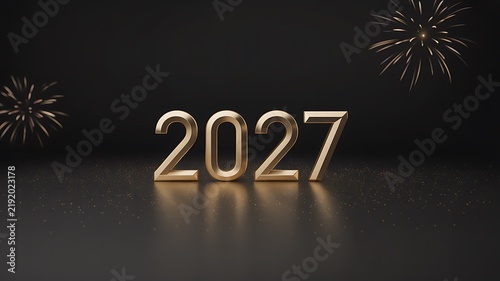Golden 2027 new year celebration with gift boxes and festive decorations