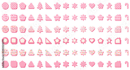 Pink chocolate cookie shape set. Vector illustration.