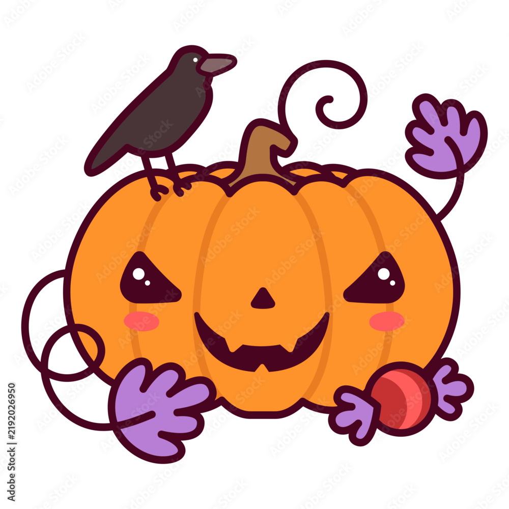 Fototapeta premium Kawaii Halloween raven pumpkin