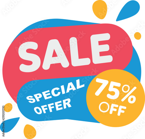 Colorful abstract sale special offer bubble featuring 75% off for attractive retail promotions and discounts