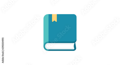 Obraz na plátně Closed teal book with a yellow bookmark rests on a white surface