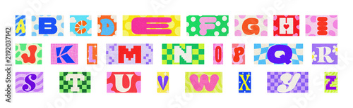 Uppercase alphabet in bold magazine cutout ransom note collage style