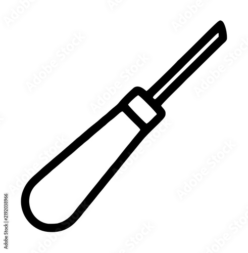 Bild auf Leinwand Handheld scrimshaw engraving tool with an elongated wooden handle, metal ferrule