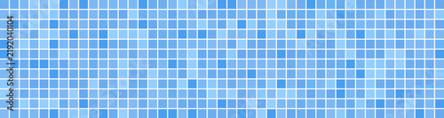 Blue mosaic tile background, seamless pattern of light and dark green squares, flat ceramic wall texture for bathroom, kitchen, shower and swimming pool interior design.