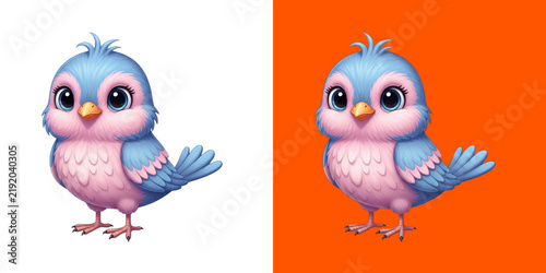 Cute blue and pink baby bird character digital png