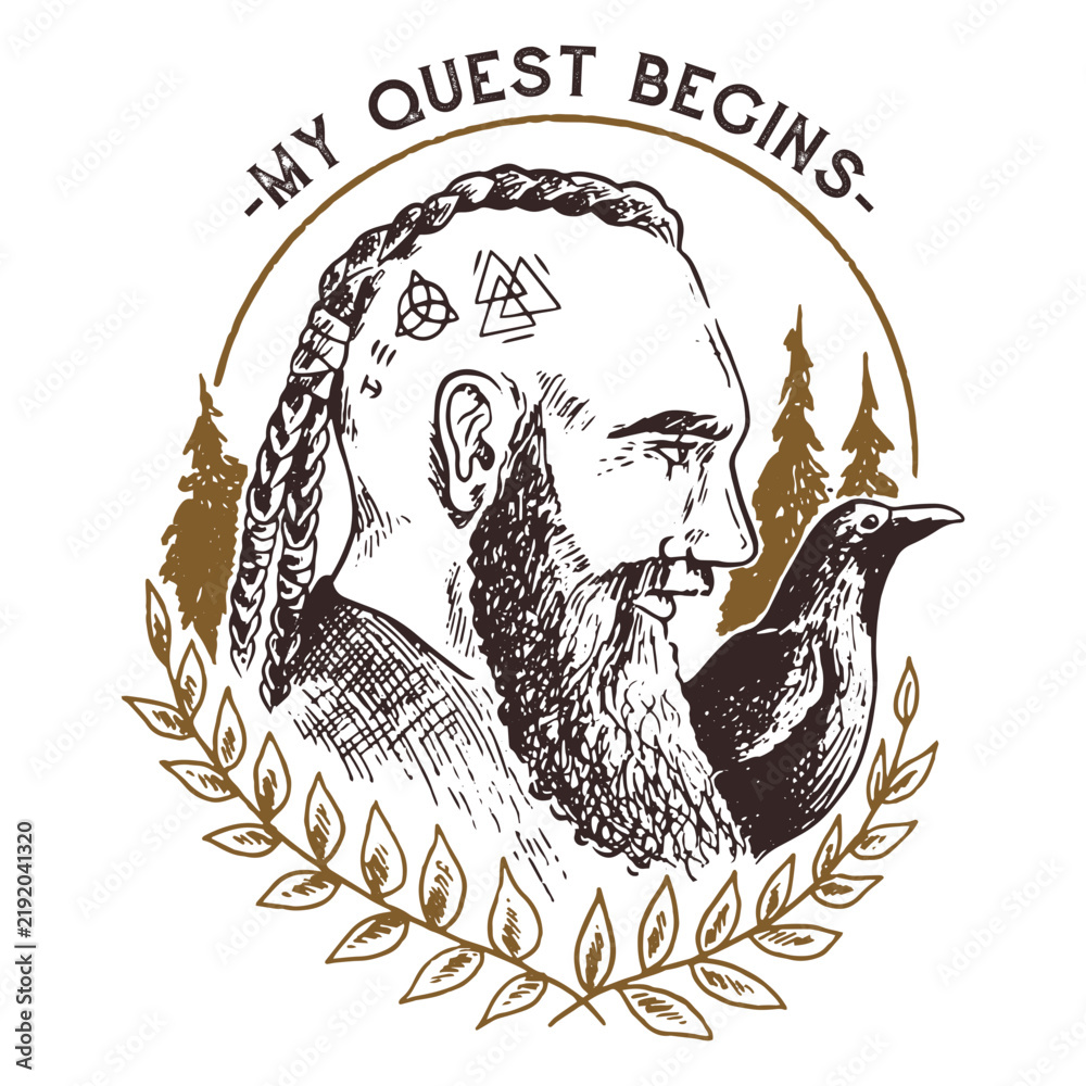 Obraz premium Viking and raven bird