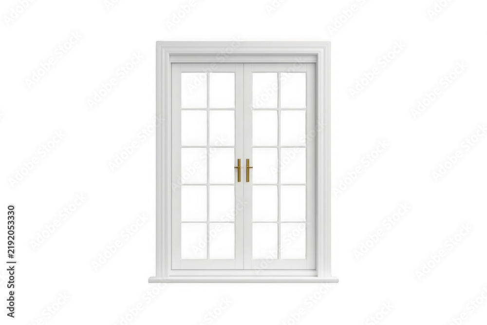 Fototapeta premium White Double French Window with Grid Panes