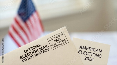 Official Election Mail Envelope Representing Absentee Voting and United States Electoral Participation - Voting Concept