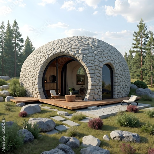 A modern earthship home made with recycled materials.