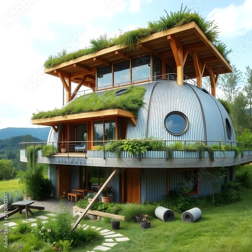 A modern earthship home made with recycled materials.