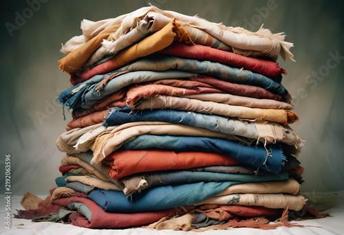 stack of colorful clothes, textile aesthetic, folded dress materials, fashion industry 