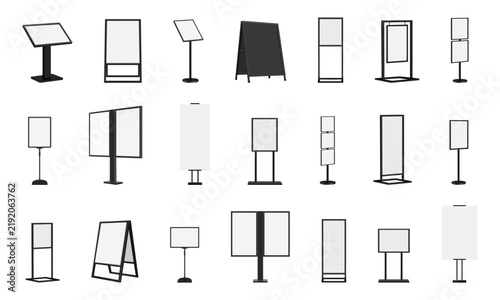 Floor sign and poster stand mockup set for advertising, branding, retail, restaurant and cafe display design
