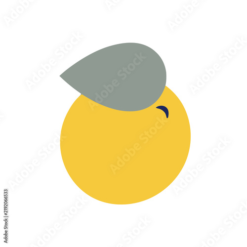 Obraz na płótnie Yellow round object with gray leaf shape and blue mark