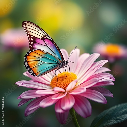 A beautiful colorful butterfly, resting on a flower.