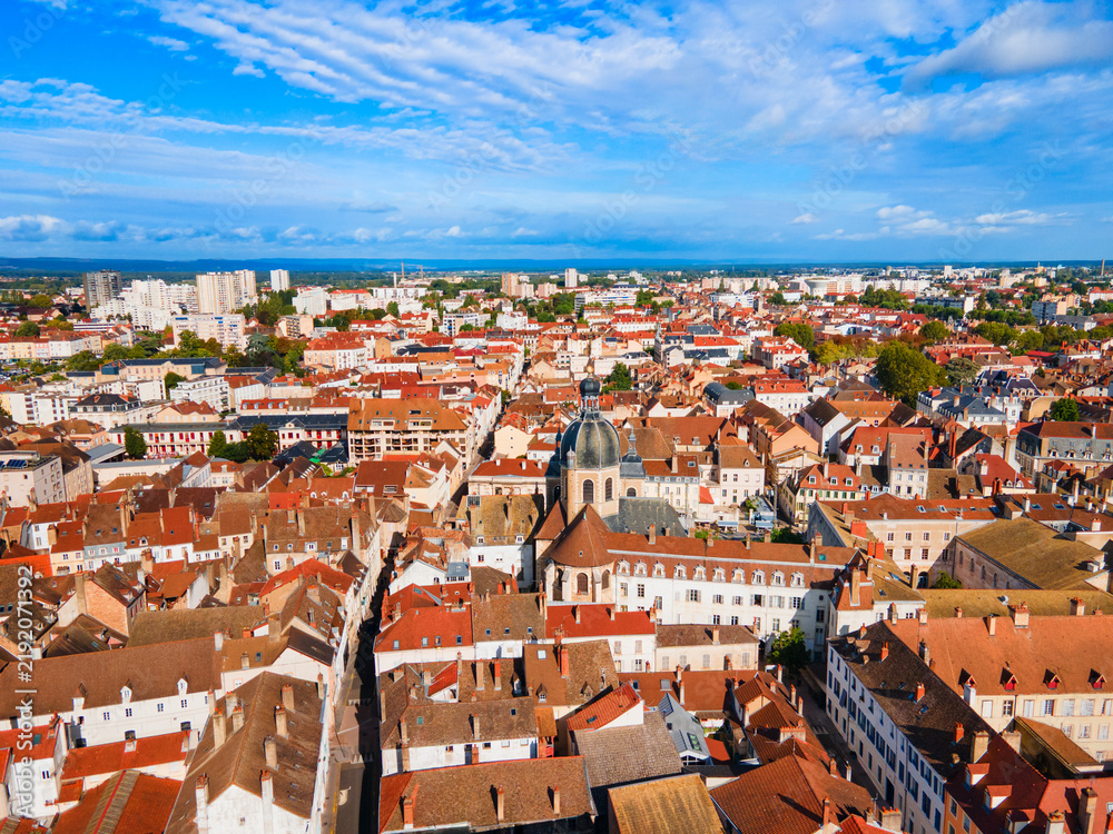Fototapeta premium Aerial view of Saint Pierre Church in Chalon sur Saone city, France