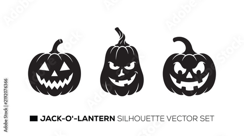 Evil Jack o lantern pumpkin faces vector silhouettes for festive Helloween crafts.