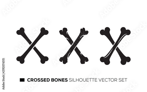 Crossed bones silhouette vector set for pirate theme and Helloween decorations.