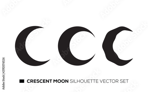 Crescent moon silhouette vector set for night sky illustration and decoration.