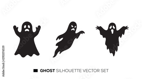 Ghost silhouette vector set with variety of scary and fun spirits for celebration.