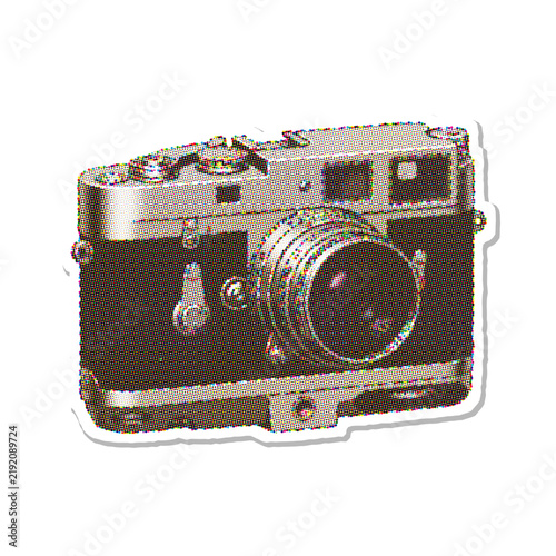 Bild auf Leinwand Vintage rangefinder camera with lens in halftone vector style