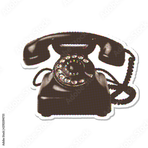 Rotary dial telephone with handset and cord halftone vector illustration