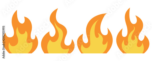 Set of vector fire flames isolated on white background.